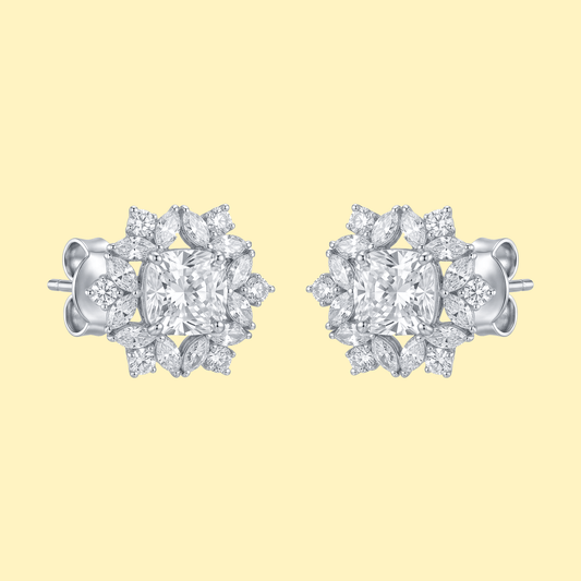 Snowflake Diamond Halo Earrings – Princess Cut Center - ETERNAL JEWEL