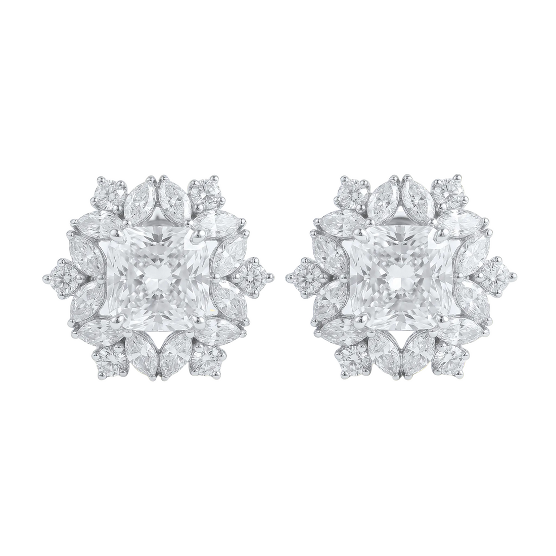 Snowflake Diamond Halo Earrings – Princess Cut Center - ETERNAL JEWEL