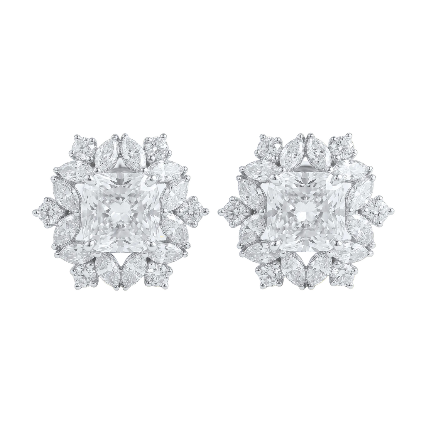 Snowflake Diamond Halo Earrings – Princess Cut Center - ETERNAL JEWEL