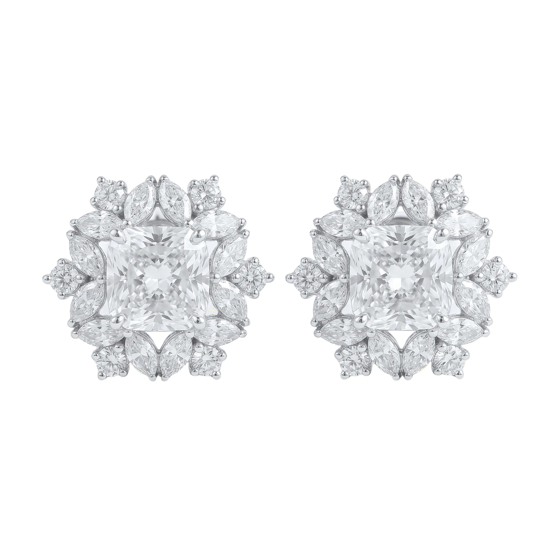 Snowflake Diamond Halo Earrings – Princess Cut Center - ETERNAL JEWEL