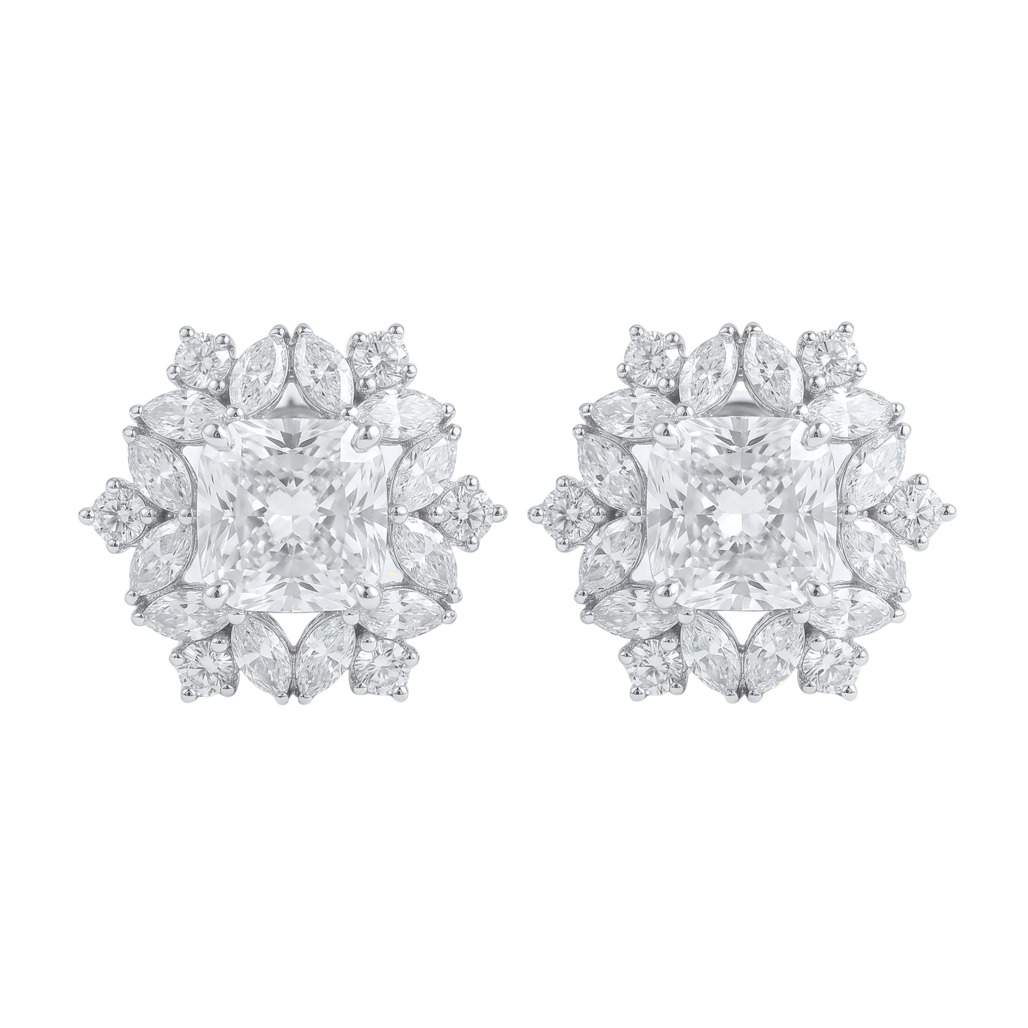 Snowflake Diamond Halo Earrings – Princess Cut Center - ETERNAL JEWEL