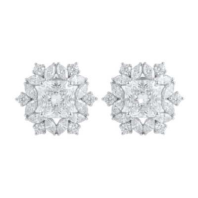 Snowflake Diamond Halo Earrings – Princess Cut Center - ETERNAL JEWEL