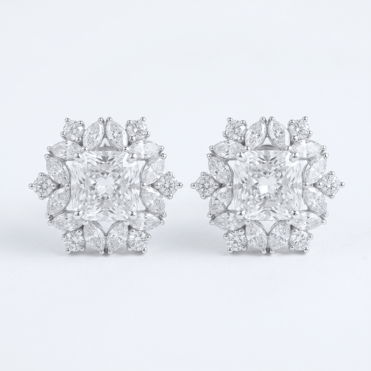 Snowflake Diamond Halo Earrings – Princess Cut Center - ETERNAL JEWEL