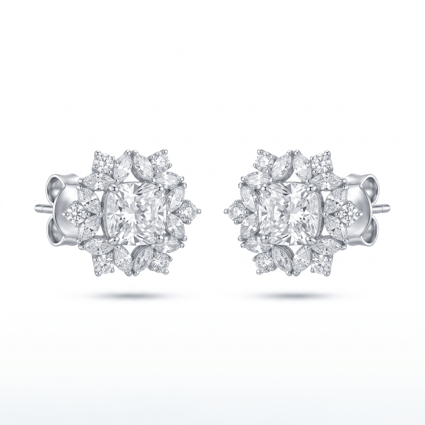 Snowflake Diamond Halo Earrings – Princess Cut Center - ETERNAL JEWEL