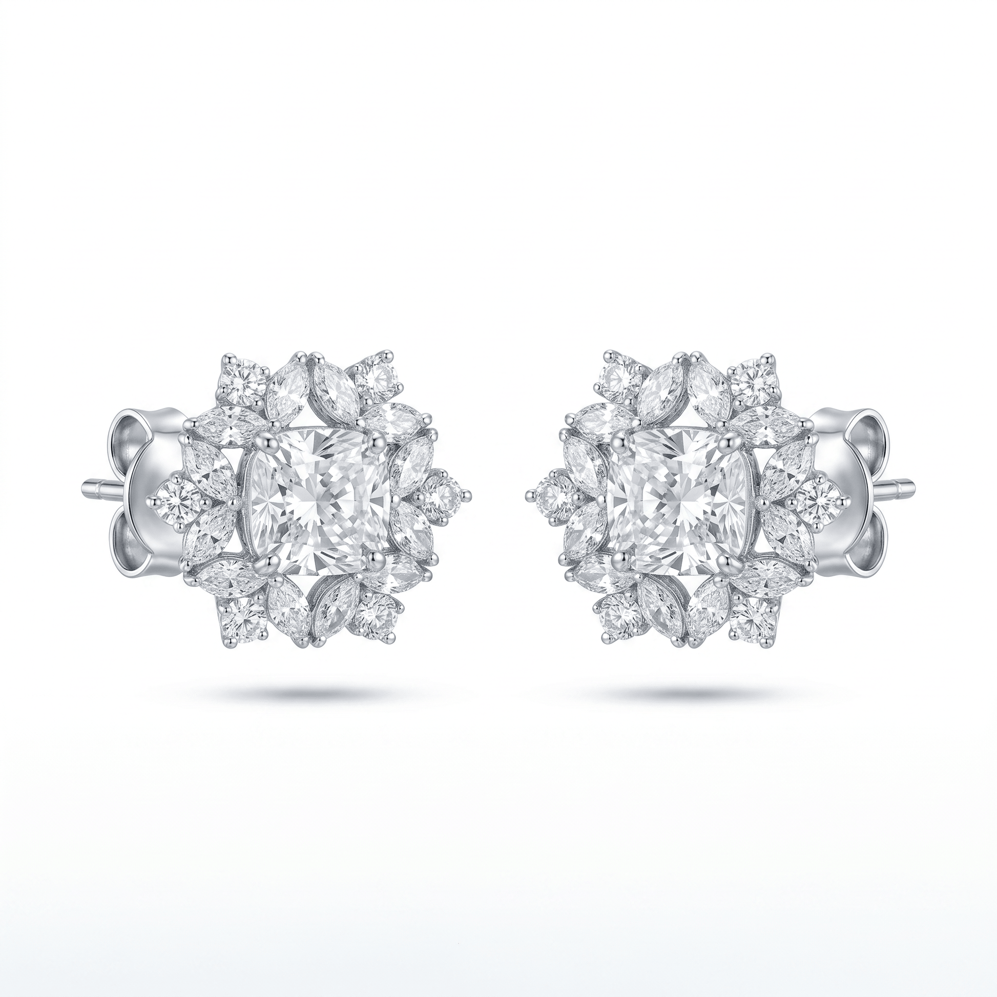 Snowflake Diamond Halo Earrings – Princess Cut Center - ETERNAL JEWEL