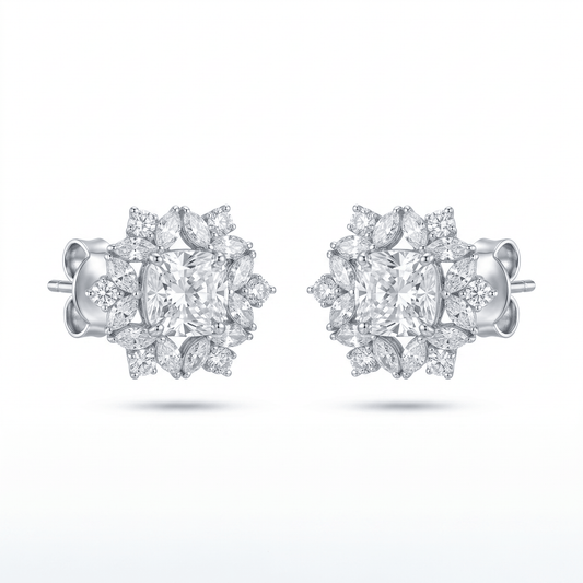 Snowflake Diamond Halo Earrings – Princess Cut Center - ETERNAL JEWEL