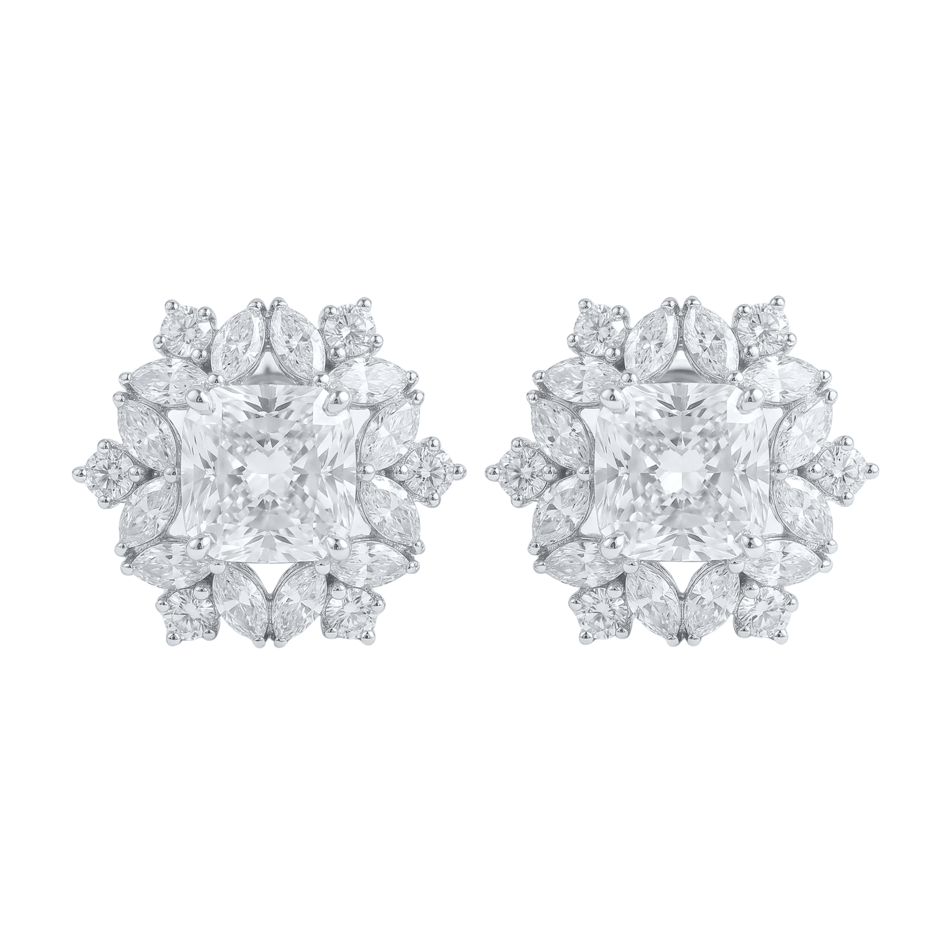 Snowflake Diamond Halo Earrings – Princess Cut Center - ETERNAL JEWEL