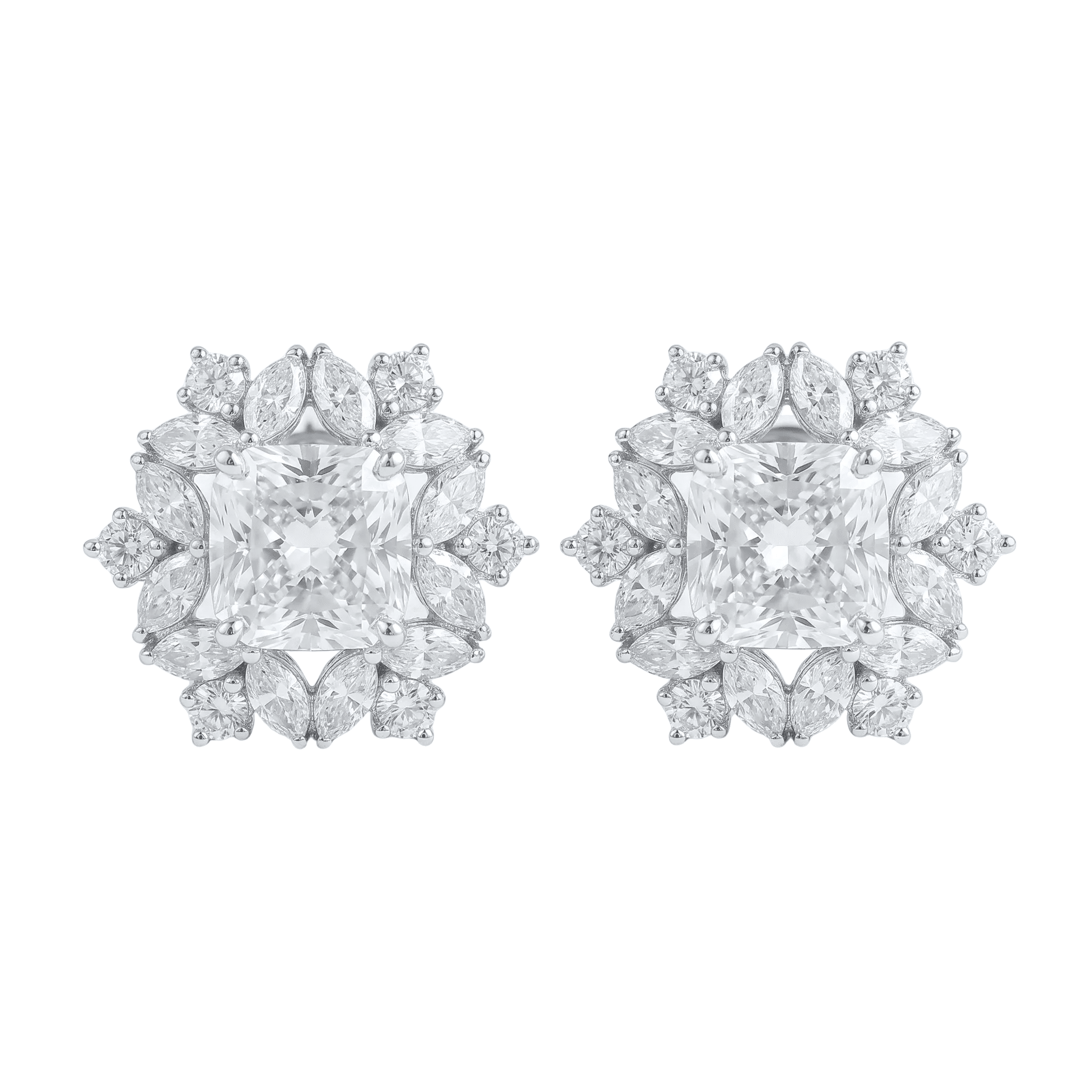 Snowflake Diamond Halo Earrings – Princess Cut Center - ETERNAL JEWEL