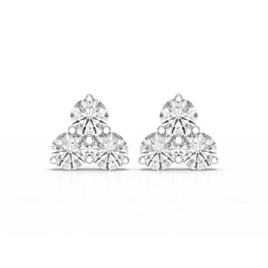 Three Stone Round Diamond Earring set in a classic and versatile design - ETERNA JEWELS